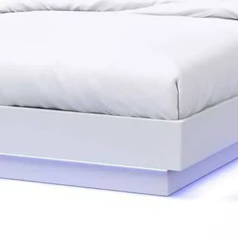 Pero Queen Size Bed, Chrome Accent Headboard, White LED Footboard