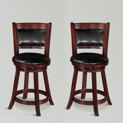 Set of 2 Upholstered Swivel Chair Stool with Faux Leather Padded Back