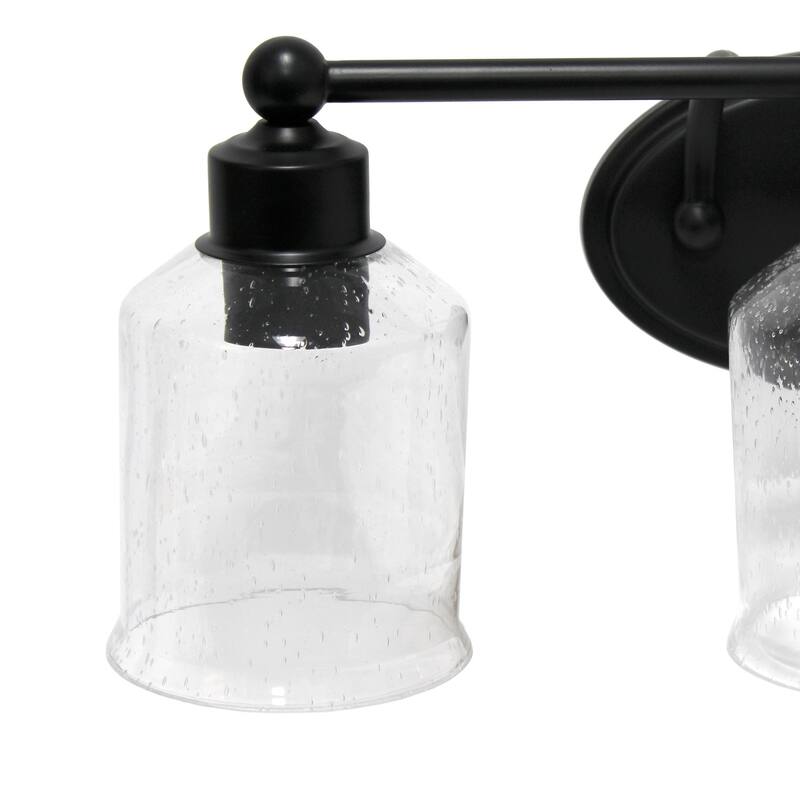 Modern 3-Light Vanity Wall Sconce - Metal & Glass Uplight Downlight - Bathroom, Hallway, Entryway Decor - Black Finish - 6.5