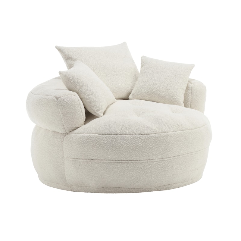 Boucle Upholstered Tufted Barrel Accent Living Room Chair With Toss Pillows