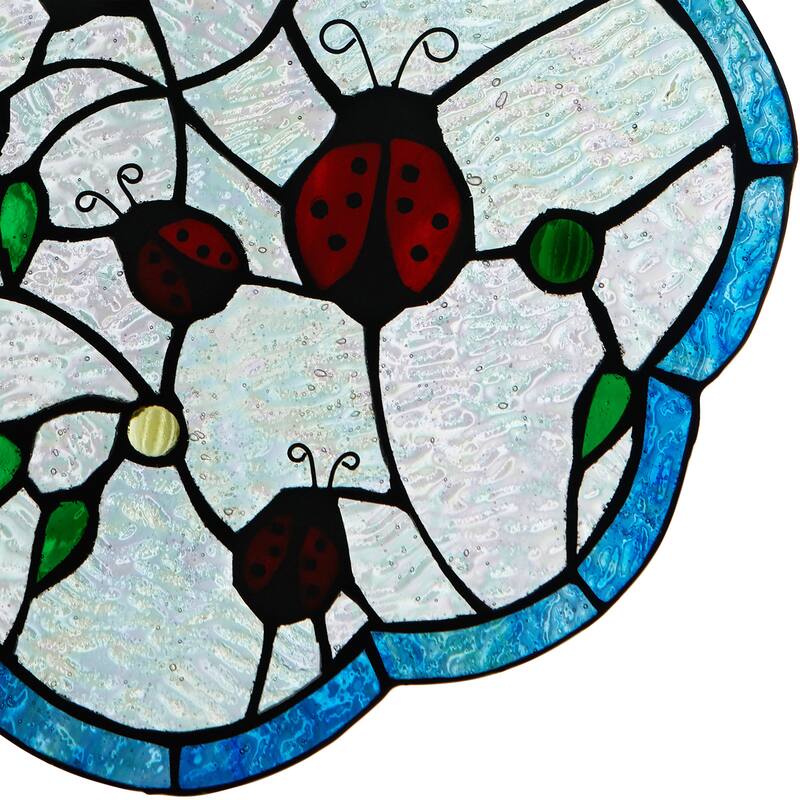 River of Goods Ladybugs on Flower River of Goods Multicolored Stained Glass Suncatcher Window Panel - 12" x 0.25" x 12"