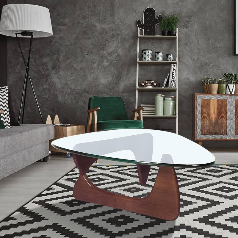 50"L Triangle coffee table Wood Base for living room