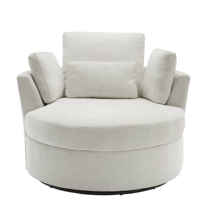 Chenille/Boucle Swivel Barrel Chair with Storage Ottoman