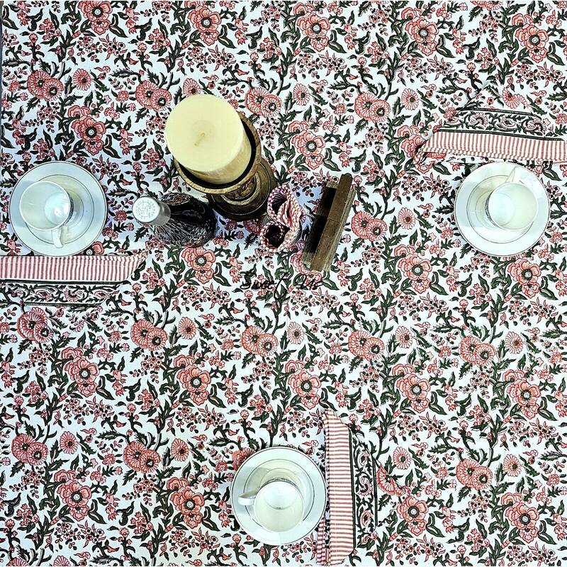 Cotton Floral Block Print Tablecloth Collection