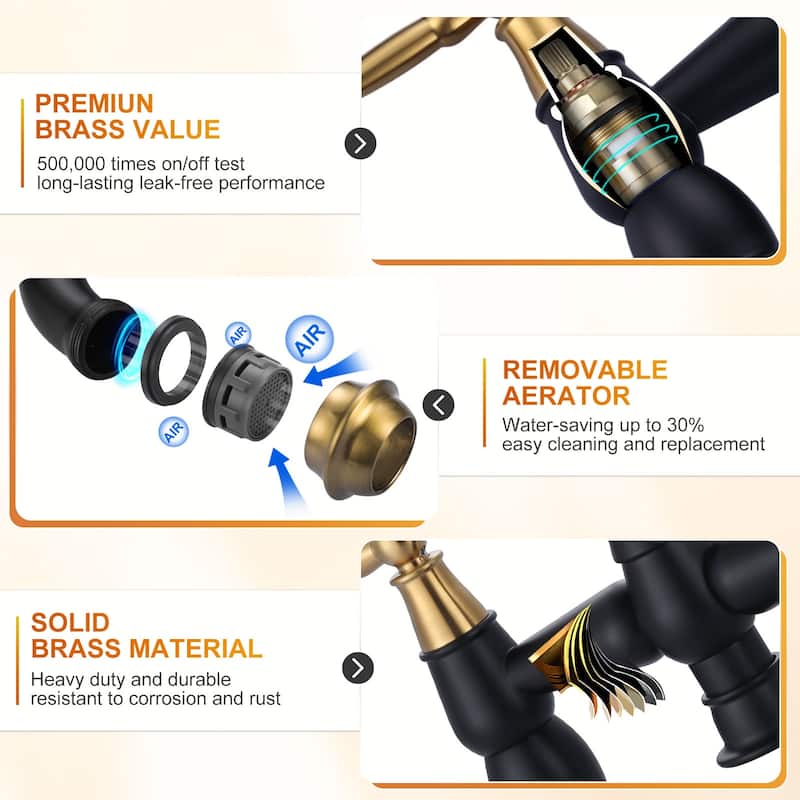 WOWOW 4 Hole Double Handle Bridge Kitchen Faucet with Side Sprayer