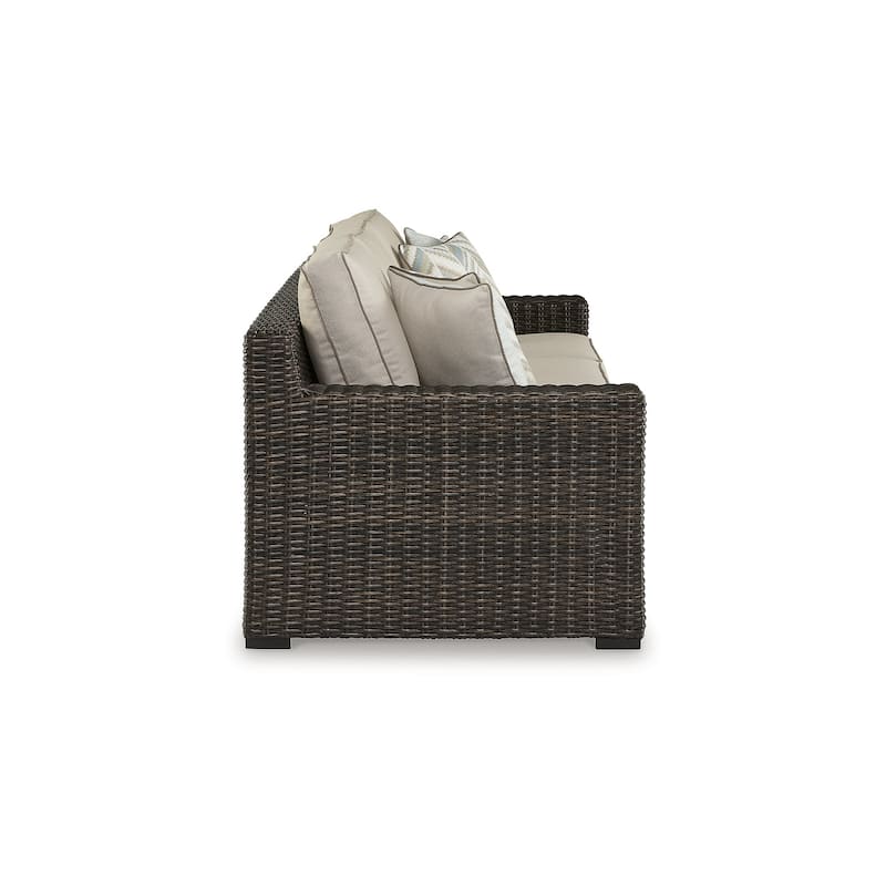 Signature Design by Ashley Coastline Bay Brown Outdoor Sofa with Cushion - 97.38" W x 36" D x 36" H