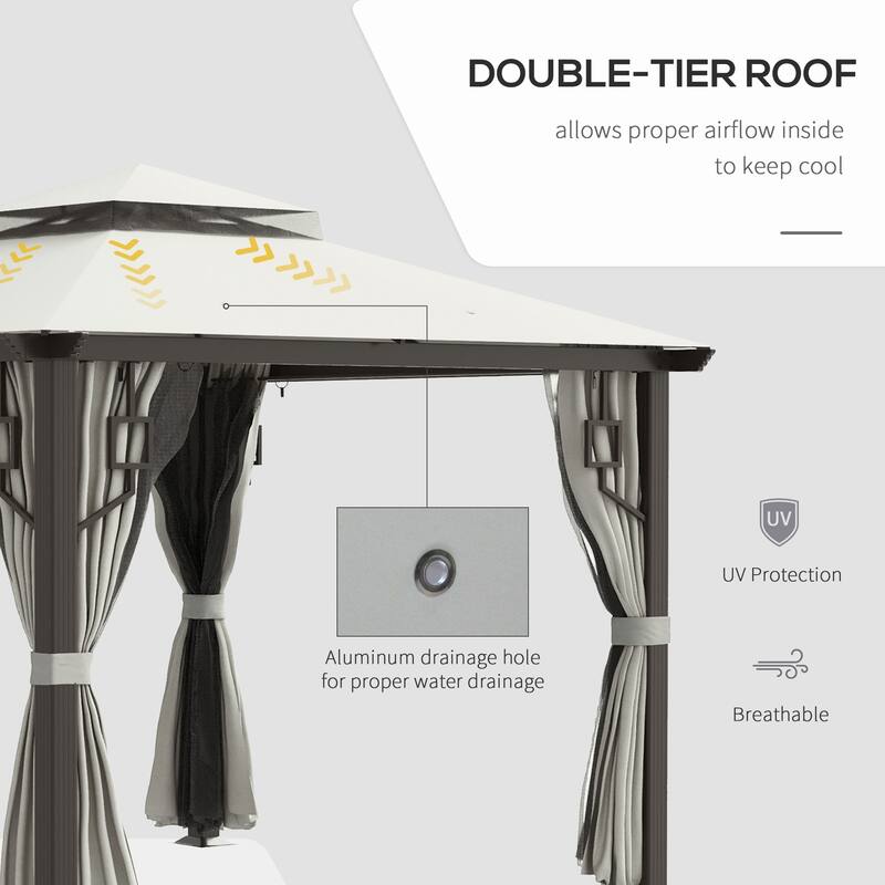 Brown Outdoor Gazebo with Aluminum and Steel Frame and Mesh Panels 16 Support Stakes - 9.7' L x 9.7' W x 8.8' H