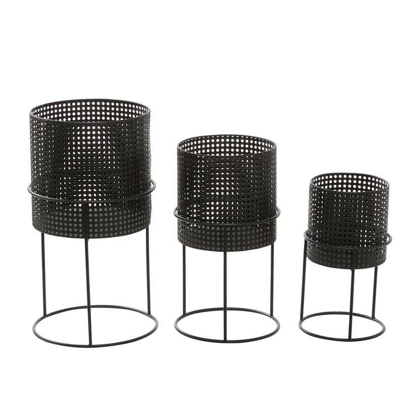 White Black or Gold Basket Style Glam Modern Planter Stands (Set of 3) - S/3 23", 19", 15"H