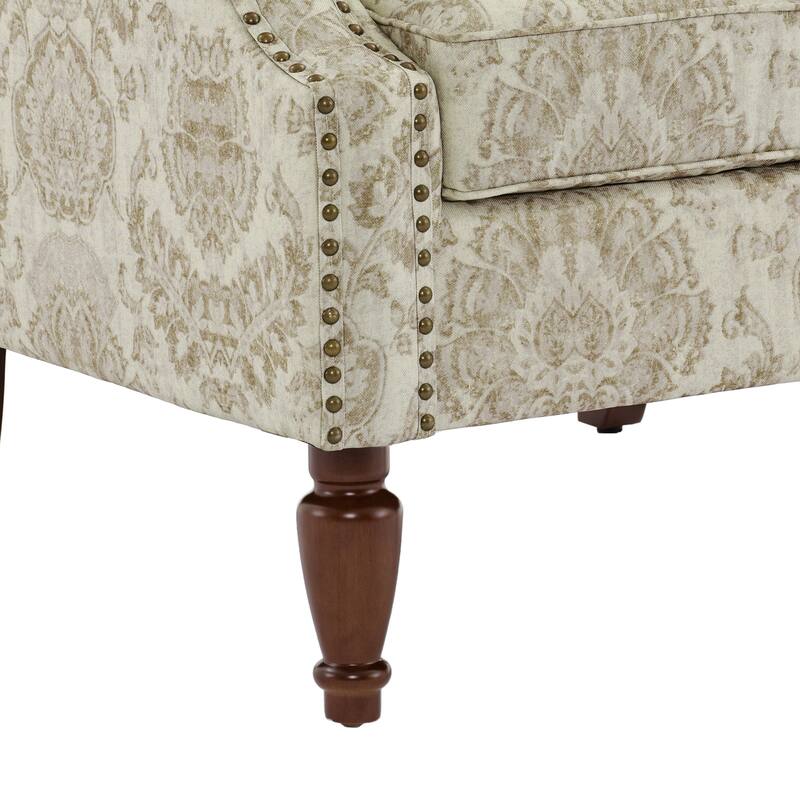 Traditional Floral Patterned Wingback Armchair with Nailhead Trim