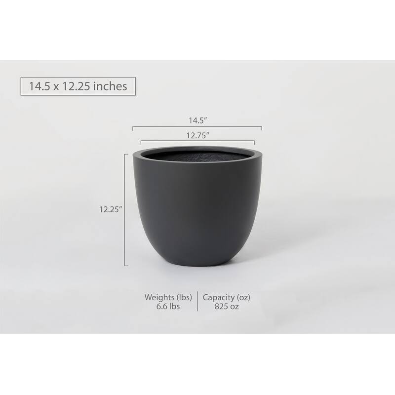 Indoor/Outdoor Large Nordic Minimalist Fiberstone Lightweight Round Planter Pot - 17, 14, 11 inch Matte Finish