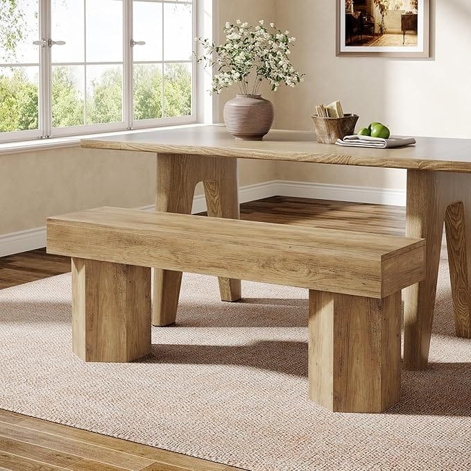 41" Farmhouse Wooden Dining Bench, Long Entryway Bench - 41.43" W x 11.81" D x 17.72" H