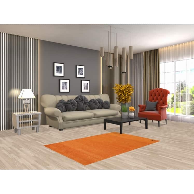 Contemporary Gabbeh Oriental Foyer Rug Hand-Knotted Orange Wool Carpet - 3'2"x 4'11"