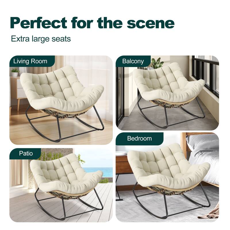 Oversized Outdoor Rocking Papasan Chair with Cushion