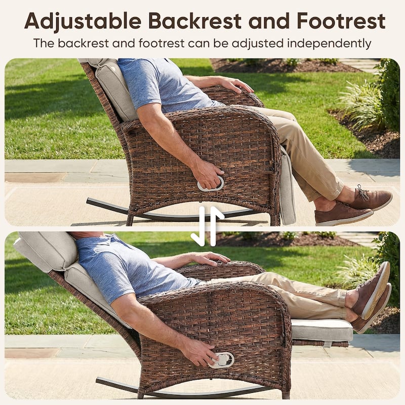 Pocassy Patio Versatile Outdoor Recliner Rocker Chair Table with Thick Cushion