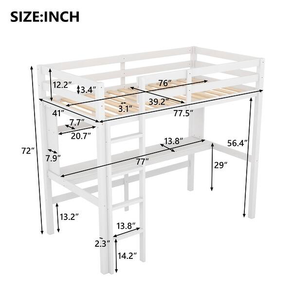Twin Size Loft Bed with Convenient Desk & Storage Shelves, Solid Wood ...