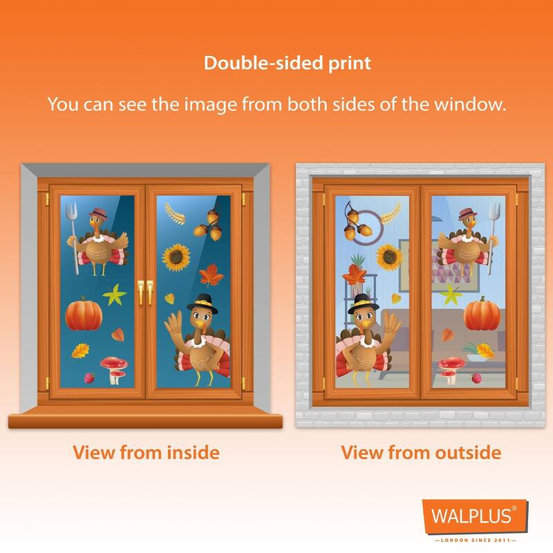 WALPLUS Autumn Leaves With Squirrel Thanksgiving Window Clings Window Decoration Double Sided Reusable Removable Electrostatics