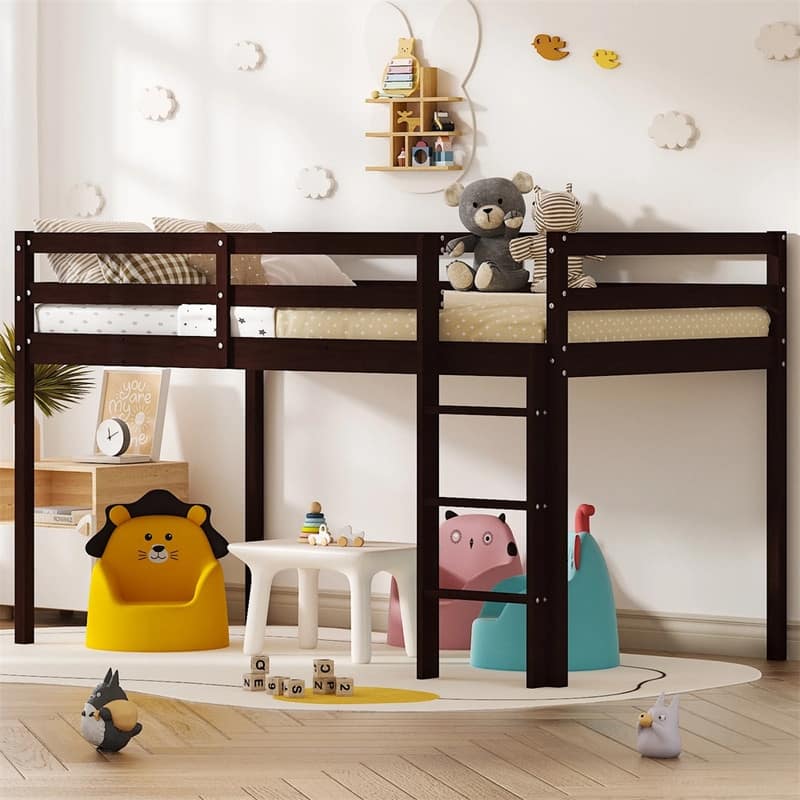 Solid Wood Toddler Platforms Loft Bed Twin Size With Stairs