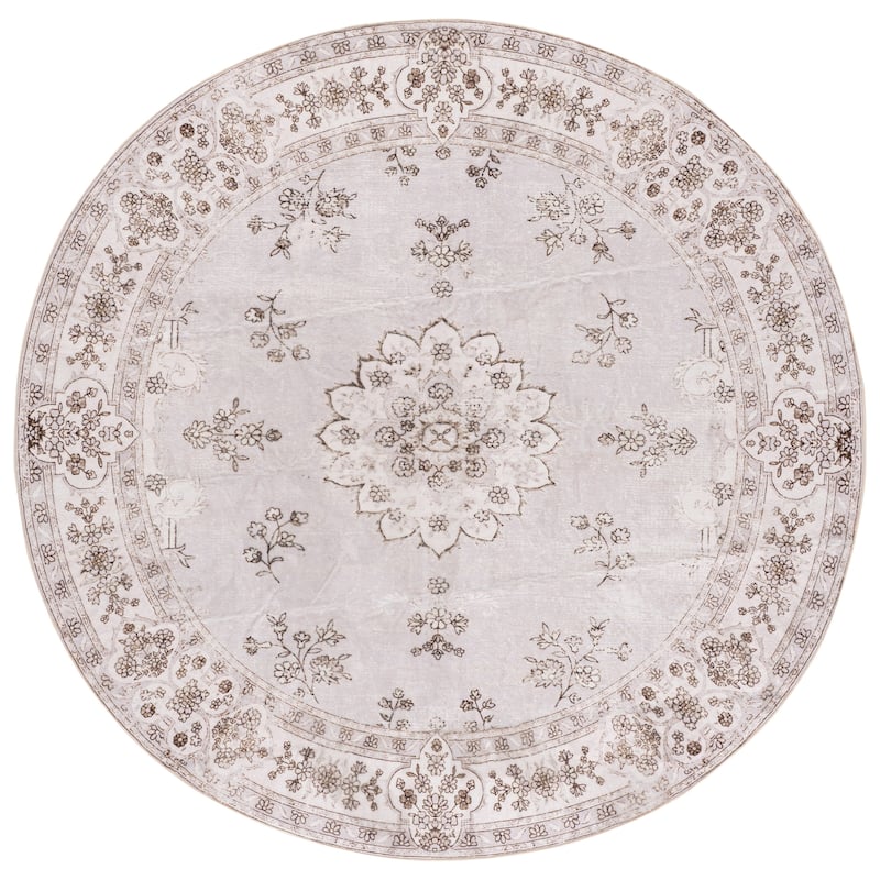 SAFAVIEH Arizona Sylvanie Machine Washable & Slip Resistant Rug - 6' Round - Beige/Ivory