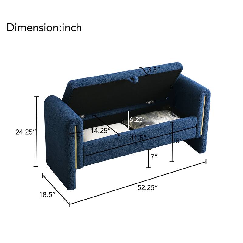 Modern Teddy Upholstered Bed End Bench with Storage and Arms