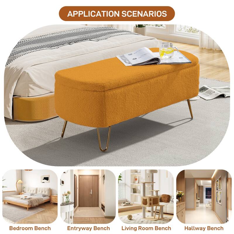 Ouyessir Modern Sherpa Storage Bench, Ottoman with Storage