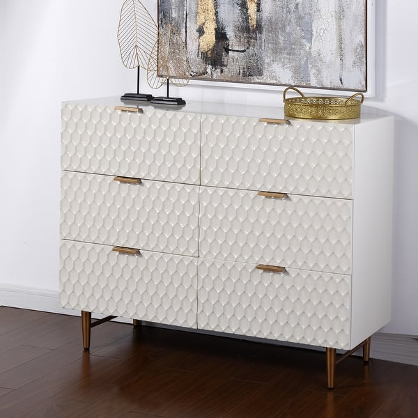 Lexi - Six Drawer Accent Dresser with Gold Handles - Cream and Gold Finish  - Bed Bath & Beyond - 34184342
