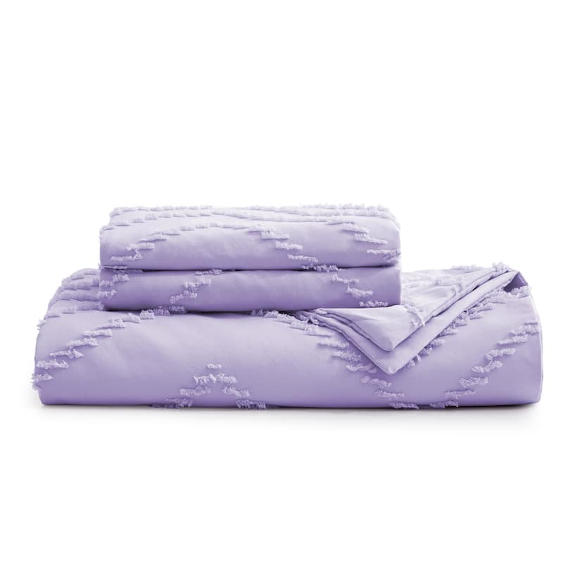 3 Piece Tufted Clipped Jacquard Geometric Oversized Duvet Cover Set