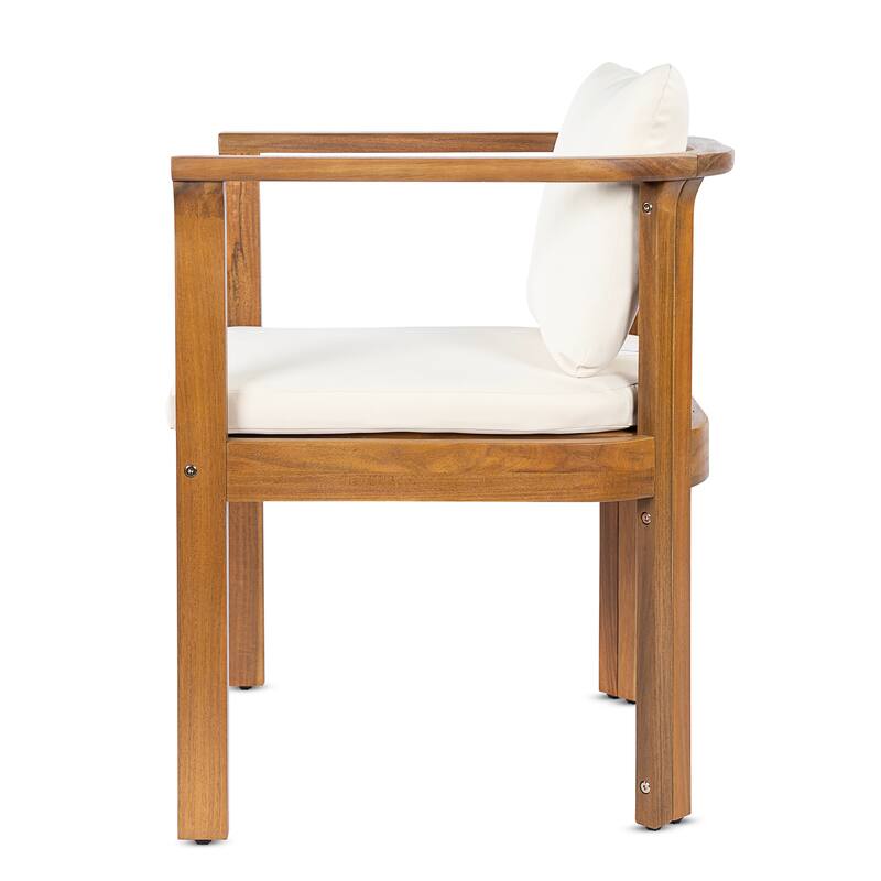 Christopher Knight Home - 5-Piece Outdoor Acacia Wood Dining Set with Curved Arm Chairs & Slat Round Table