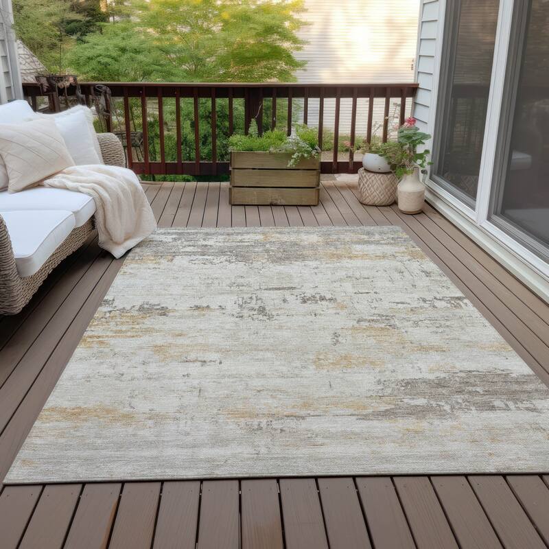 Machine Washable Indoor/Outdoor Abstract Allure Chantille Rug - Putty - 5' x 7'6"