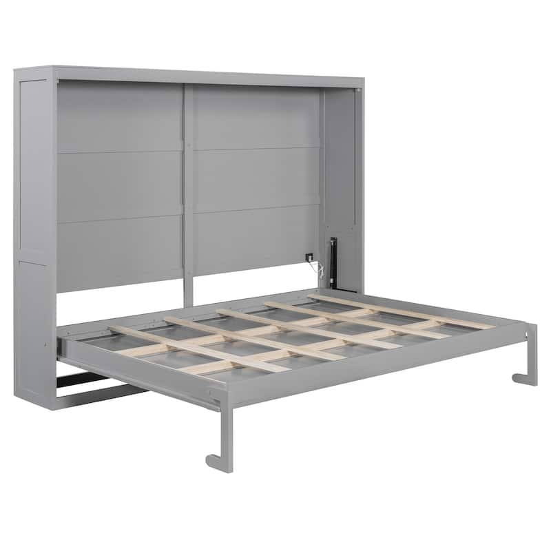 Queen Size Murphy Bed Wall Bed Modern design with LED Lights, White