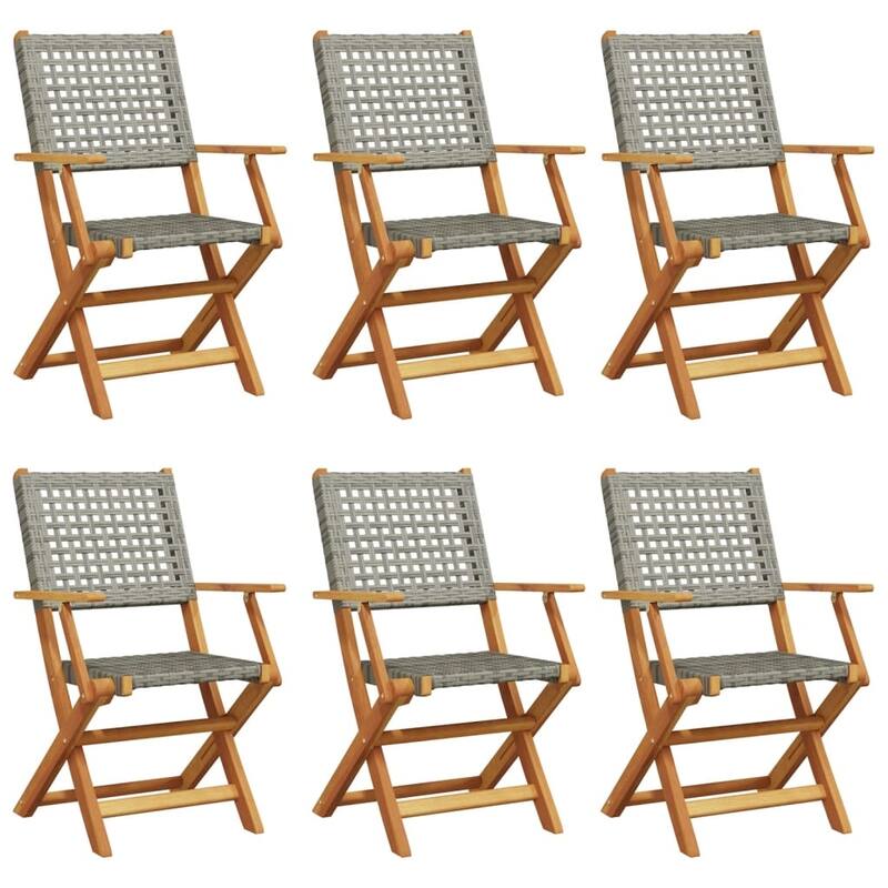 vidaXL Folding Patio Chairs Seating Outdoor Furniture Poly Rattan and Solid Wood - 22.4 x 21.3 x 35.8
