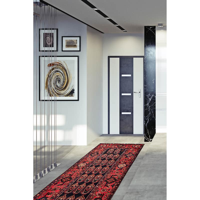 ECARPETGALLERY Hand-knotted Andelz Navy, Red Wool Rug - 3'5 x 15'11