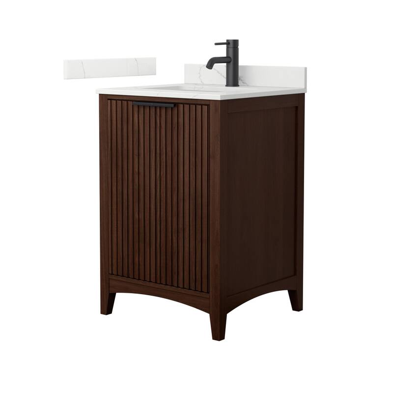Wyndham Collection WCF9191-24S-QTZ-UNSMXX Palmilla 24" Free Standing - Dark Walnut / Giotto Quartz Top / Matte Black