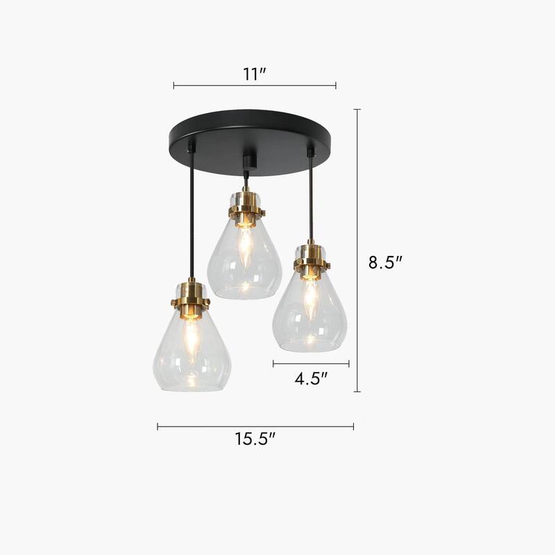 Marsie Modern Ceiling Light 3-light Farmhouse Flush Mount Drop Down Pendant Light Globe Glass