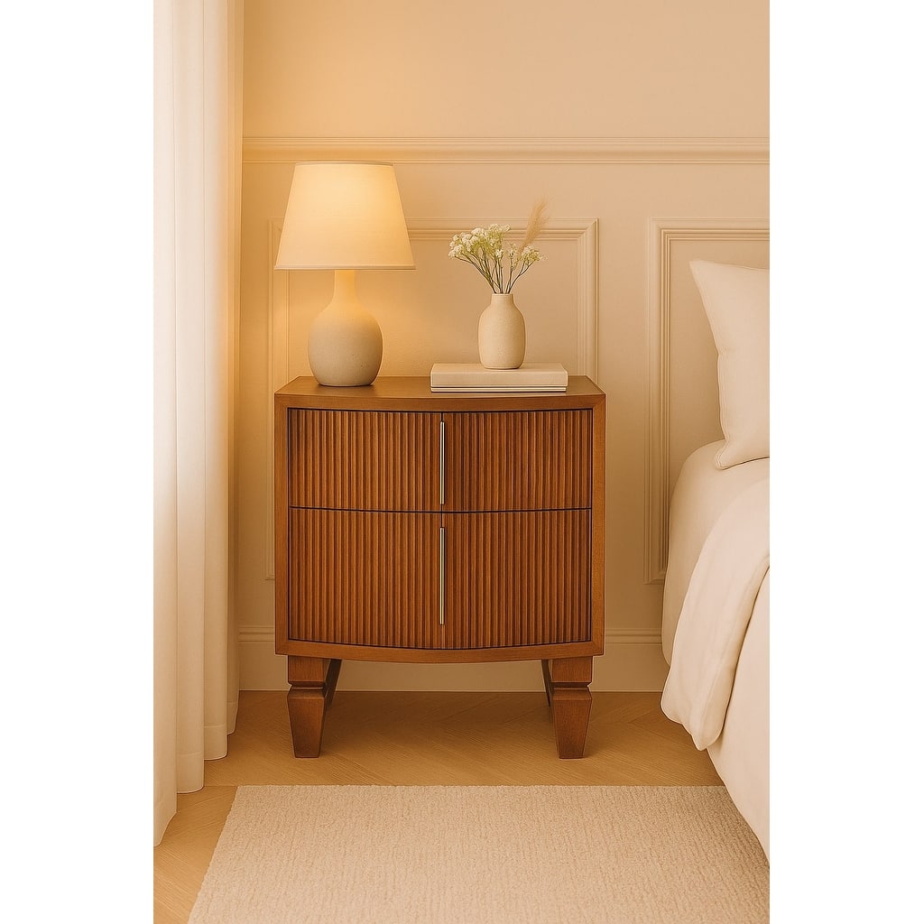 Artisan Furniture Solid Wood Louvre Bedside Unit, Brown, 2 drawers