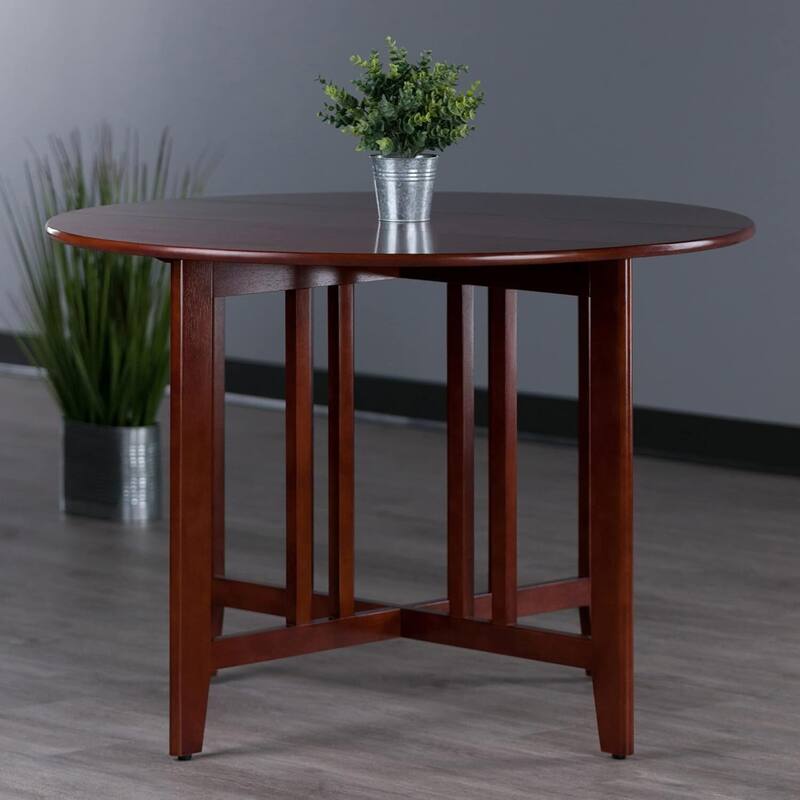 Round Drop Leaf Table - Walnut Finish, 42 Inch Dining Table, Mission Style Table, Solid Wood Table