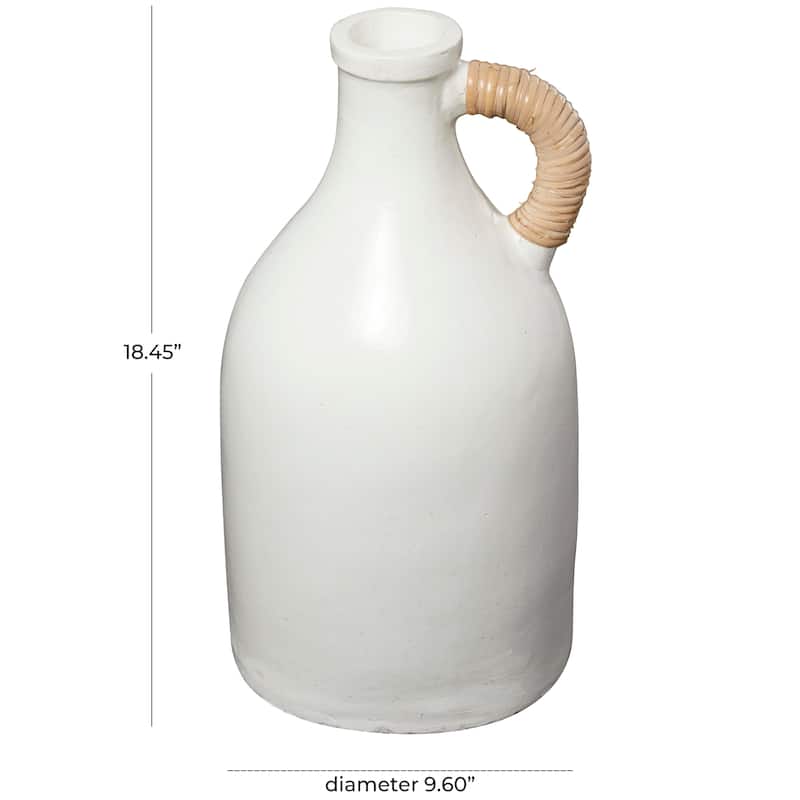 Ceramic Jug Inspired Vase with Rattan Wrapped Handle - White or Black