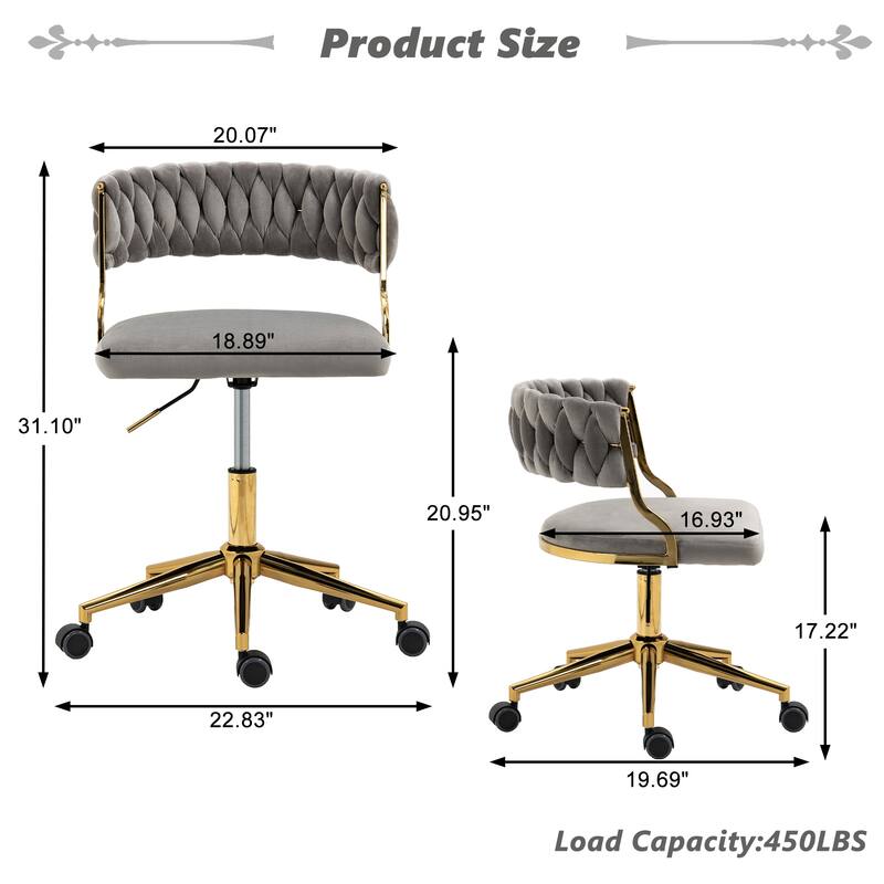 Velvet Home Desk Chair Office Swivel Chair with Wheels and Gold Base