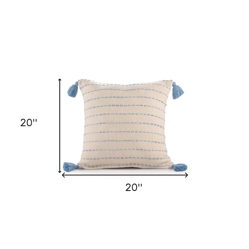 HomeRoots 20" X 20" Denim Blue And Ivory 100% Cotton Striped Zippered Pillow