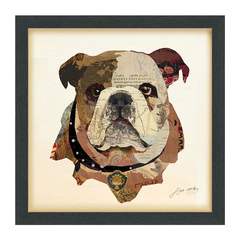 "English Bulldog Pup" Dimensional Collage Framed Graphic Art Under Glass Wall Art