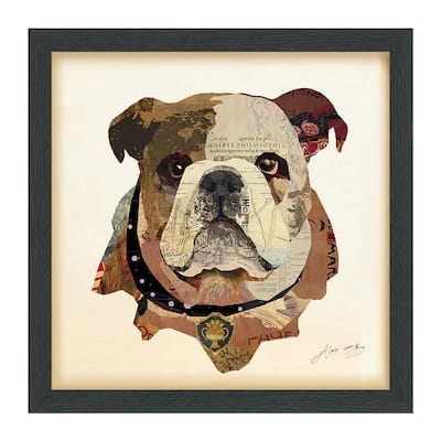 "English Bulldog Pup" Dimensional Collage Framed Graphic Art Under Glass Wall Art