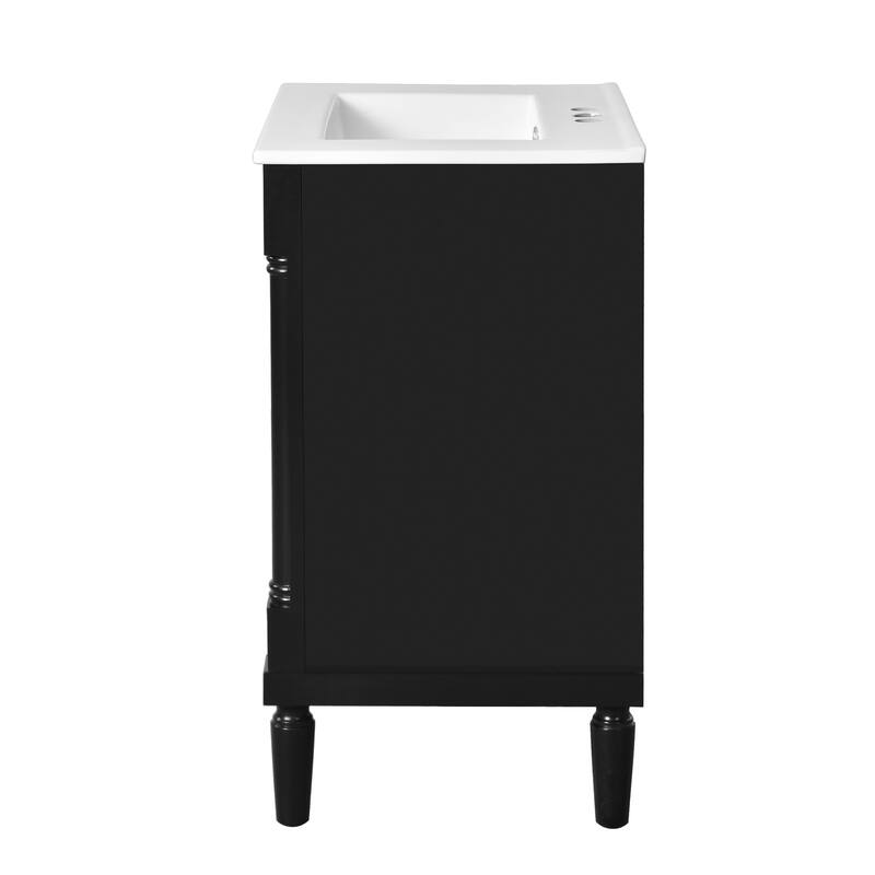 24 Inch Bathroom Vanity with Ceramic Top Sink, Freestanding Single Sink Vanity with Storage Shelves, Modern Style