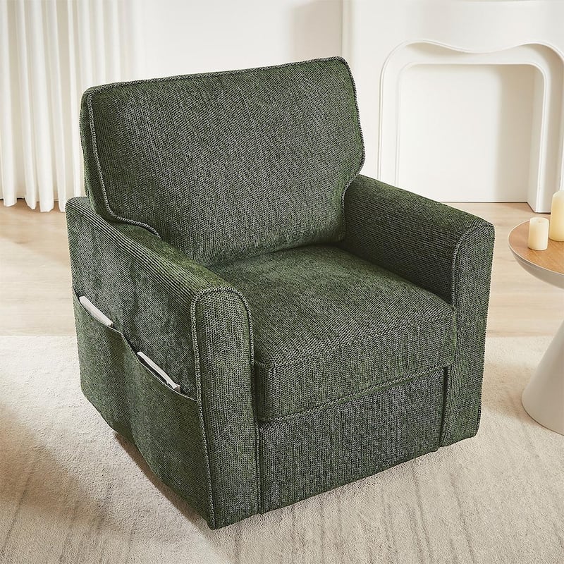Chenille Swivel Barrel Armchair With Side Pockets
