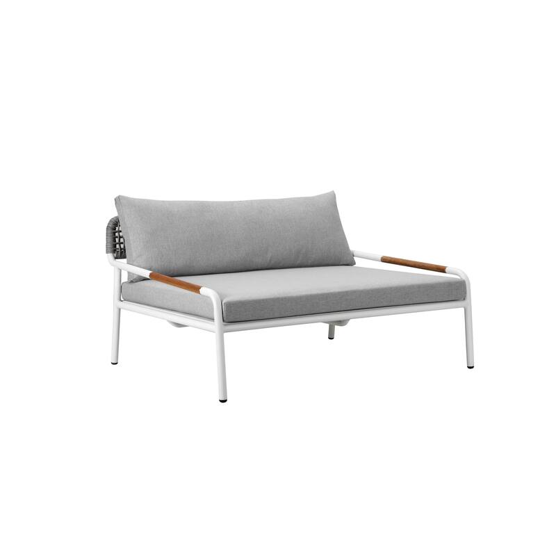 Shia 2 Piece Outdoor Daybed Set, Classic White Aluminum Frames, Ottoman