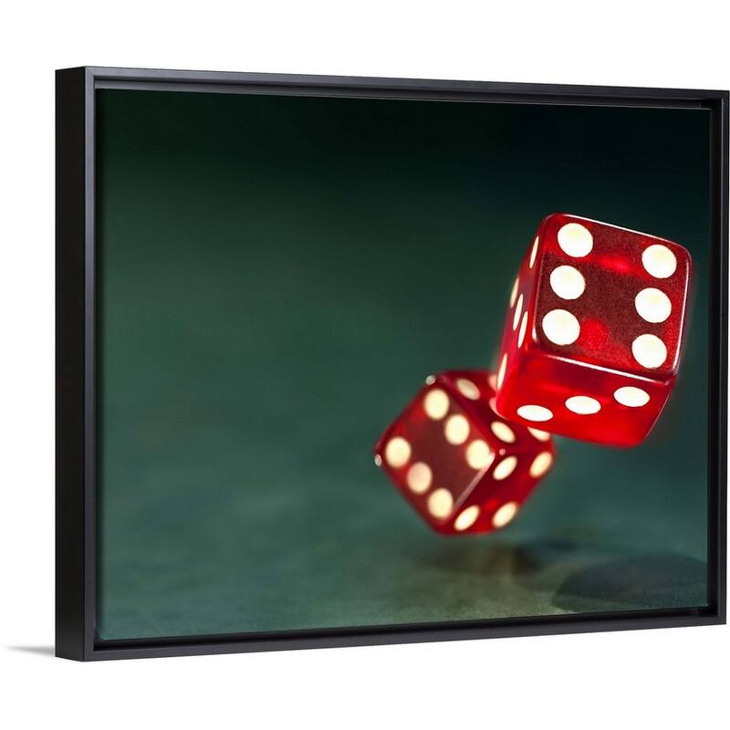 "Tumbling red dice" Casino Game Room Black Float Frame Canvas Art