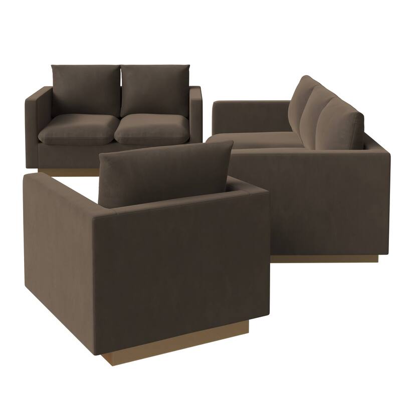 3-Piece Velvet Sofa Set with Brushed Gold Stainless Steel Base Nervo Series