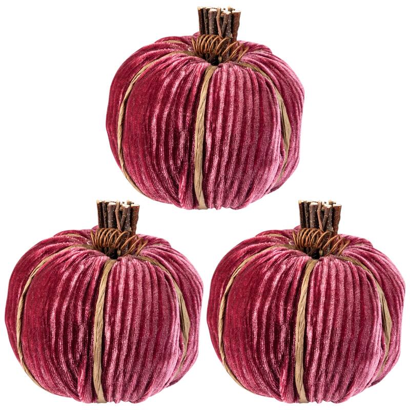 Ribbed Mini Pumpkin Fall Harvest Decorations - 3.5" - Wine Red - Set of 3