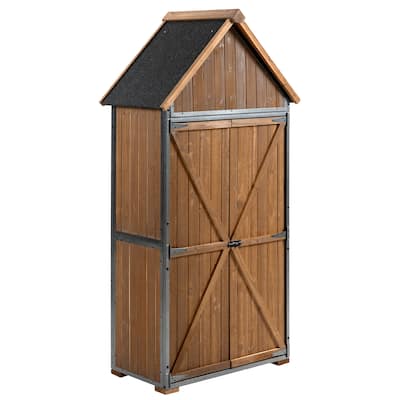 Tall Outdoor Storage Shed - 32.3"L x 21"W x 67"H, Metal Frame Tool Shed for Patio/Garden, Brown