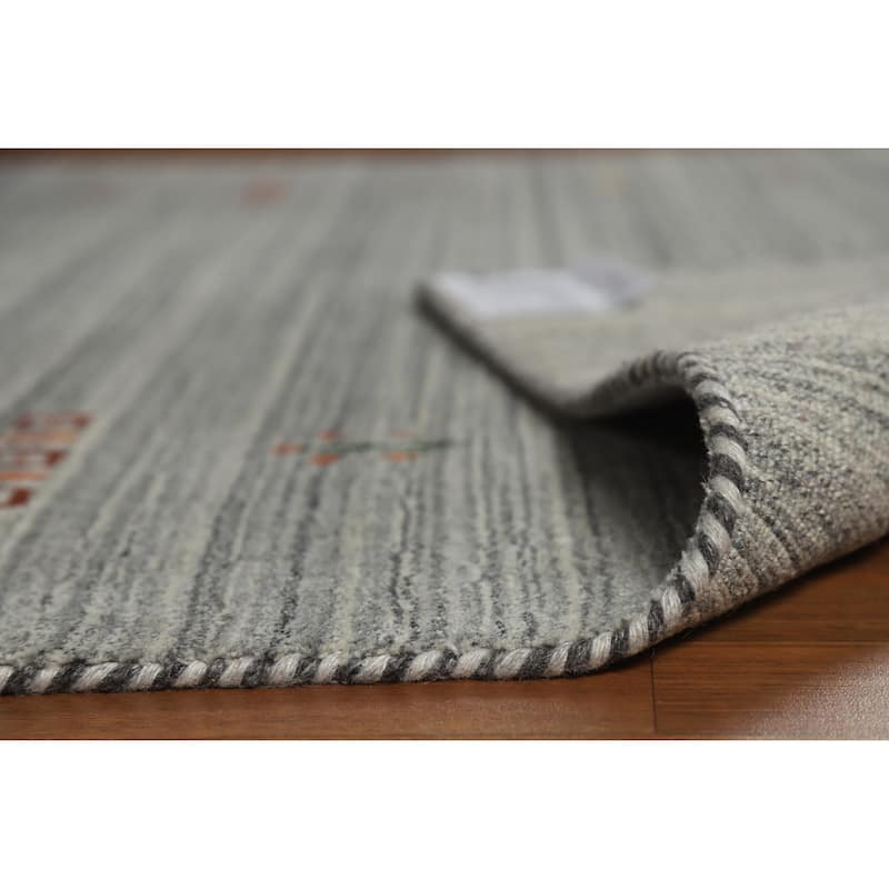 Hand Knotted Oriental 100% Wool Carpet Tribal Animal Pictorial Greys & Charcoal Gabbeh Area Rug - 8' 0'' X 5' 0''
