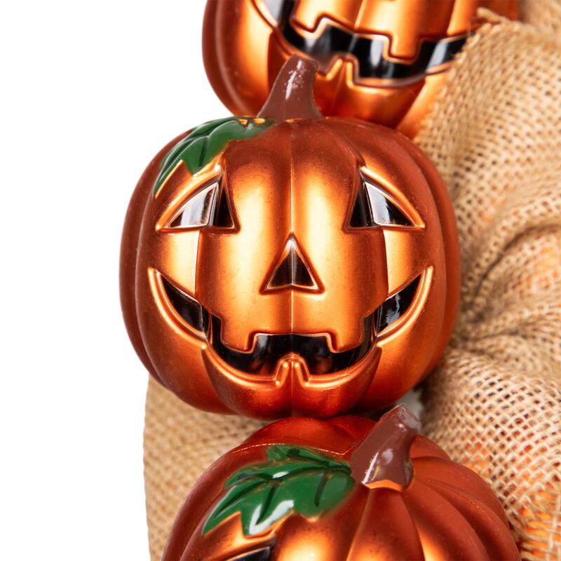 Jack-O-Lanterns with Burlap Ribbon Artificial Halloween Wreath - 20" - Unlit