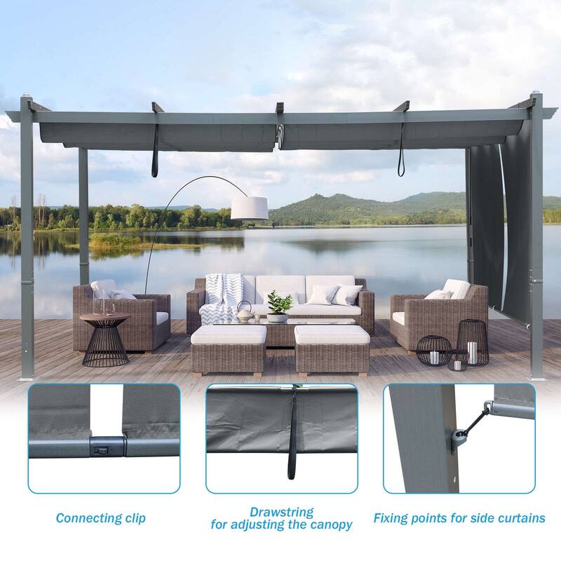Aoodor 12' x 14' Outdoor Pergola with Aluminum Frame & Retractable Canopy